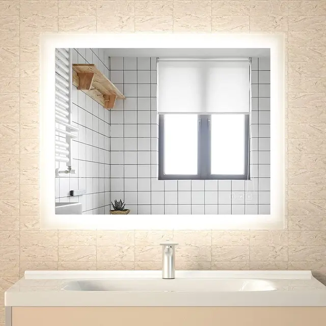 HIXEN 18-1 Contemporary style bathroom mirror, LED light, anti-fog bathroom vanity mirror