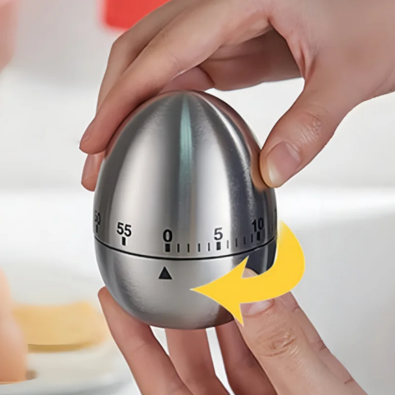 Creative Egg-Shaped Stainless Steel Kitchen Timer Mechanical Rotation Alarm for Baking Cooking Time Reminder Countdown