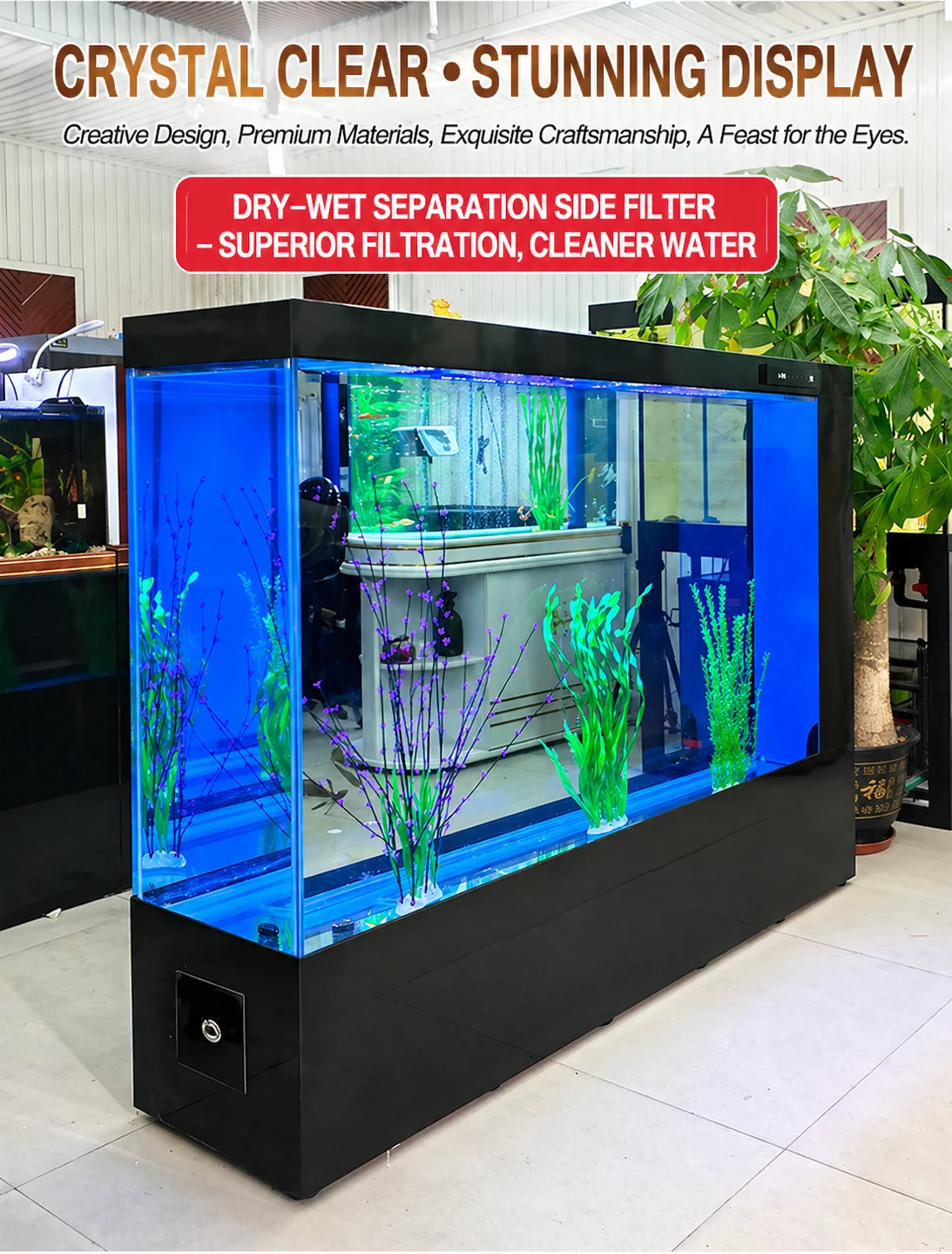 Customized 500-1000L Rectangle Fish Tank for Living Room