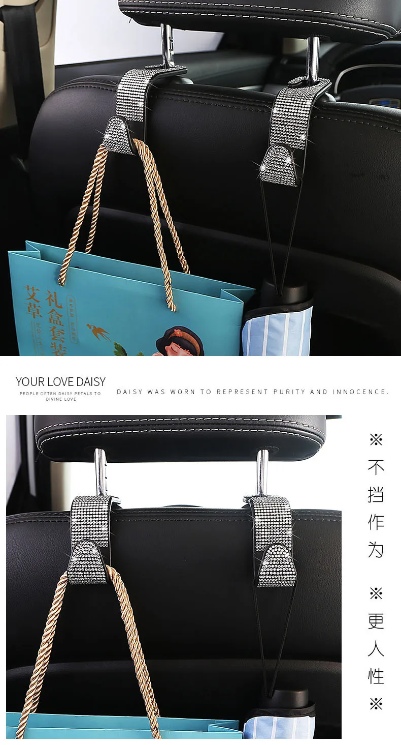 Auto Hooks Car Seat Headrest Hook Hanger Diamond Bling Rhinestones Back