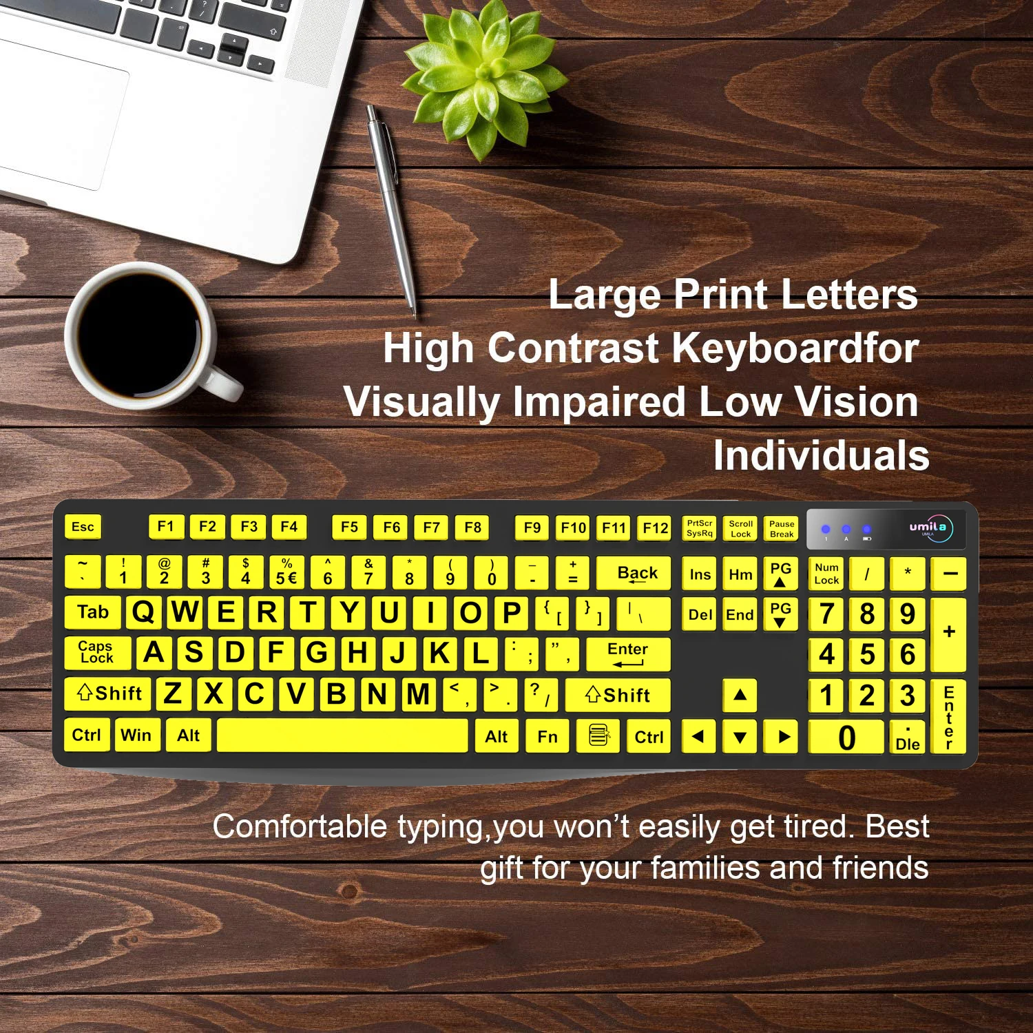 Large Printed Letters Low Vision Keyboard Computer Portable Custom Keyboard for Old People