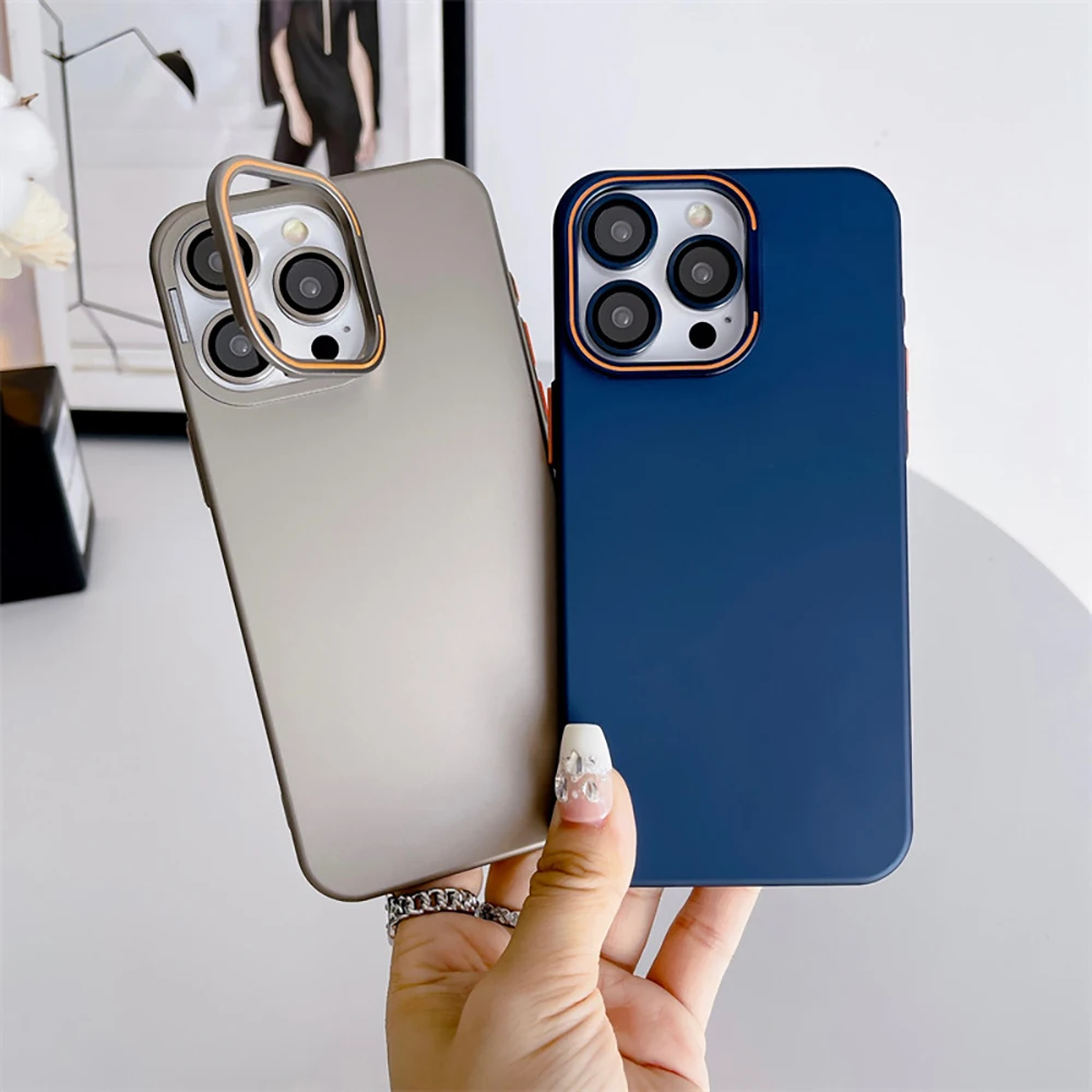 Laudtec Sjk842 Lens Invisible Holder Phone Case Pure Colour Skin Friendly Thin Shell For Iphone 16 15 14 13 12 11 Plus Pro Max