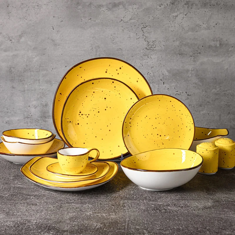 New Style 24pcs Tableware Porcelain Retro Color Reactive Glaze Crockery Restaurant Home Plates Set Dinnerware Ceramic Dinner Set