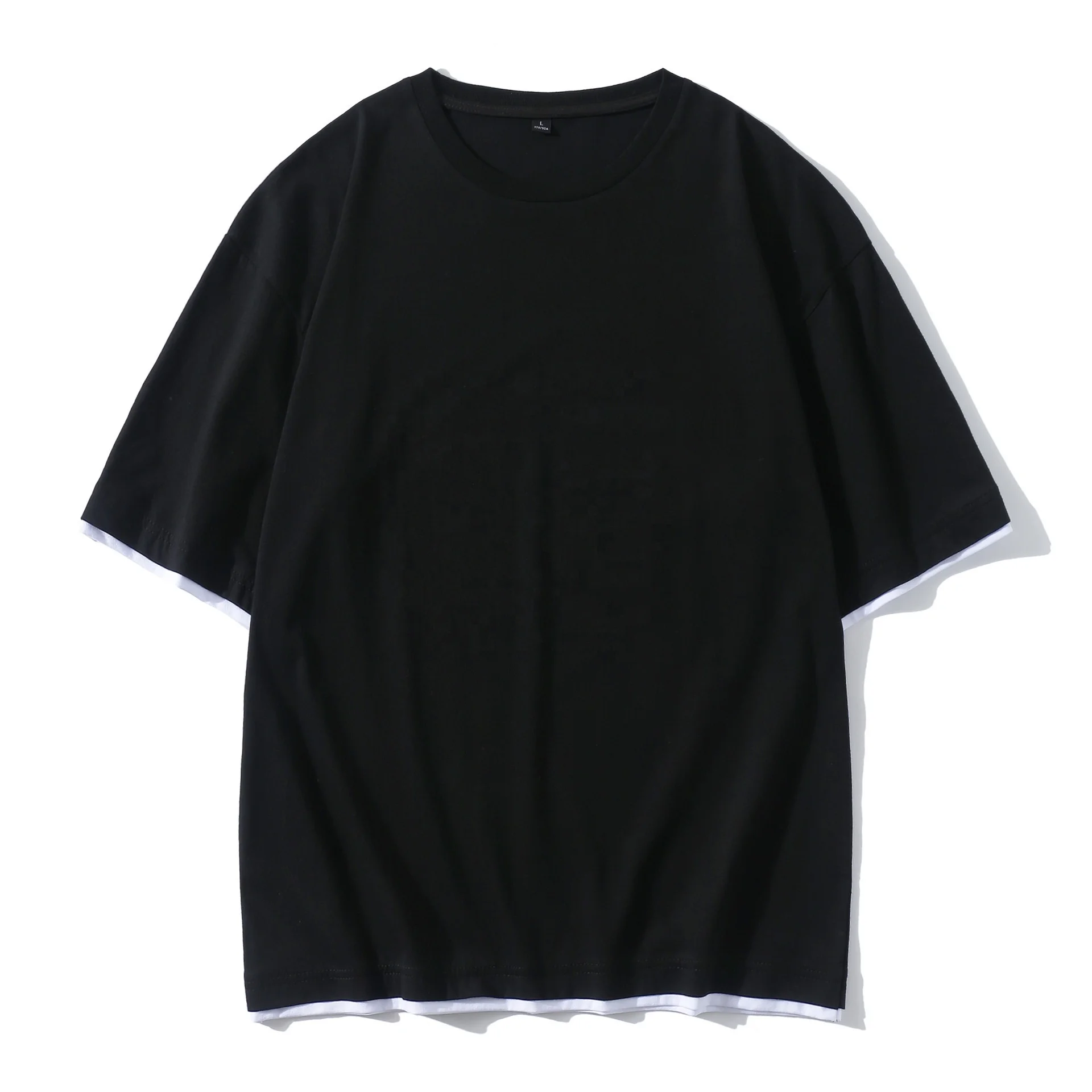 JL0318B Men Short Sleeve Tee Unisex Cotton Polyester Blend Heavyweight T-Shirts Plain Black White T Shirt Bulk for Men