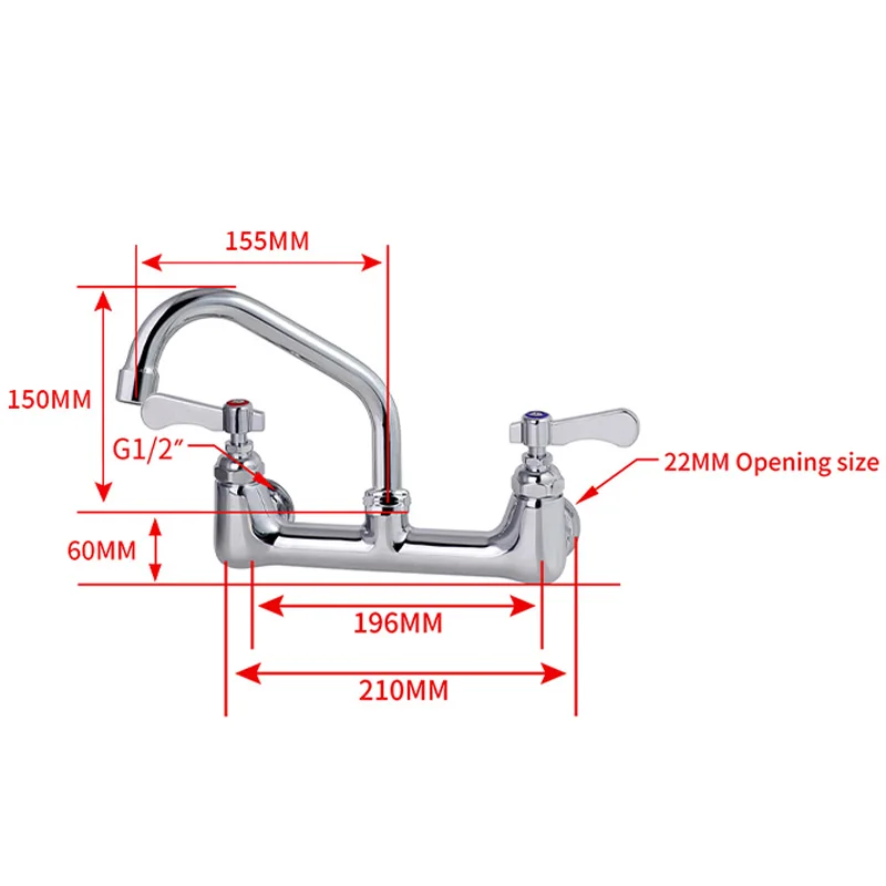 Commercial Kitchen Dual Hand 304 Stainless Steel Brass Kitchen Sink Tap Faucet Cold Hot Spring Mixer Tap Deck Mounted Basin Taps supplier