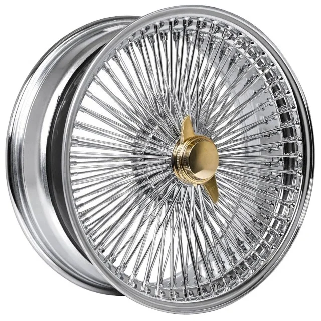 All chrome/center gold knock off chrome wheel 22 rims gold wire wheels dayton wire wheels999060