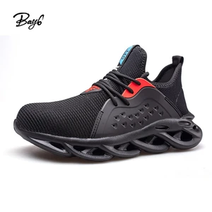 Stock Modern Style Men's Sports Safety Shoes Breathable Fly Knit Leather Upper with Steel Toe Mesh EVA Insole for Outdoor Work