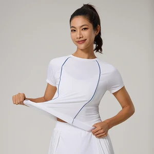 Bulk Wholesale T-shirt Manufacturer Tennis Wear Custom Gym Sports Short Sleeve T-shirts Summer Mesh Top for Ladies Women Stylish