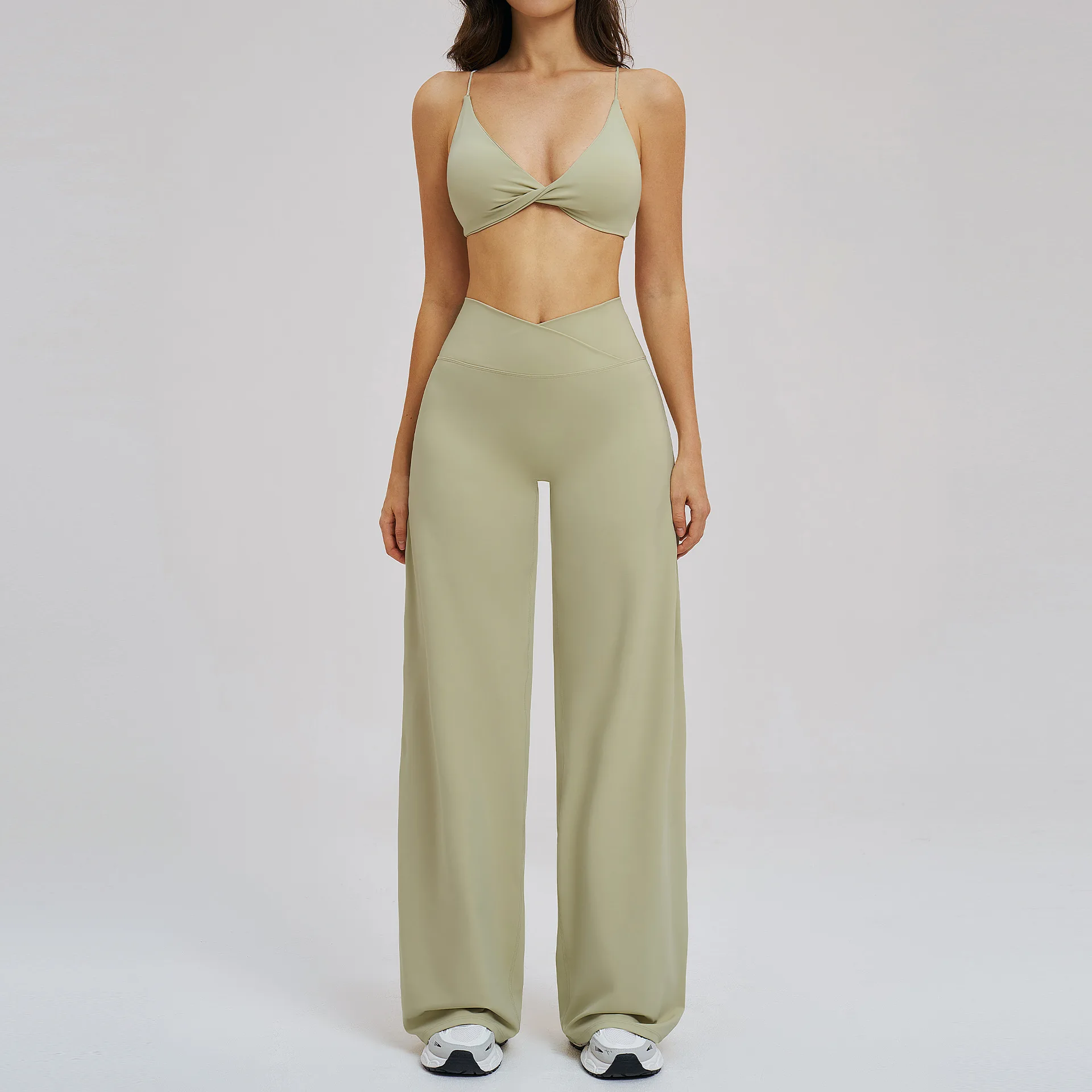 Style Brushed Solid for Yoga Suit Cross Waist Sports Wide Leg Fitness Outdoor Running Wo