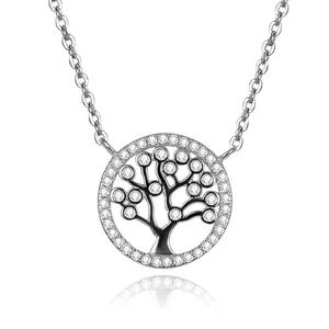 Fancy Design Nickel Free 925 Sterling Silver Necklaces White Gold Handmade Wishing Tree of Life Necklace