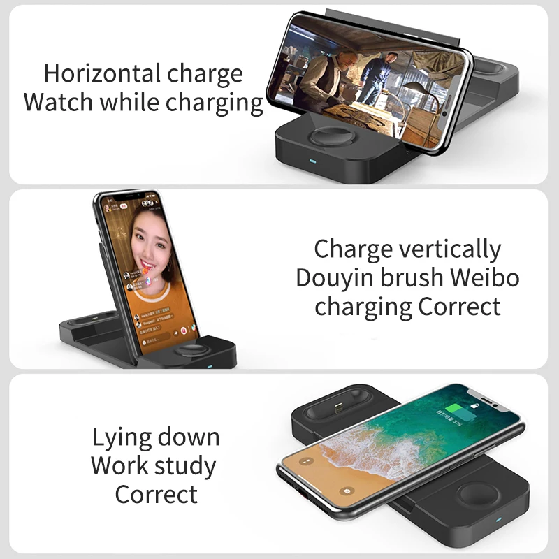 
Многофункциональное автоматическое складное Беспроводное зарядное устройство типа c, 15 Вт, магнитное Беспроводное зарядное устройство 3 в 1 для apple watch 