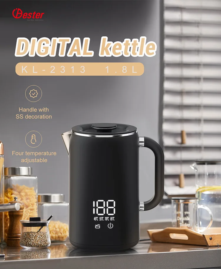 Digital Display Electric Kettle 1.8l Double Wall Electric Kettle With