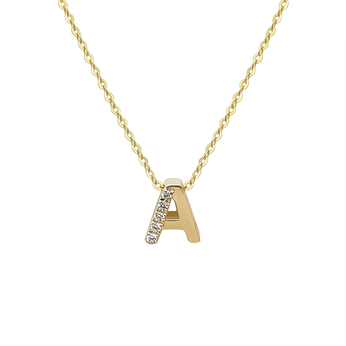 Fashion Personalized 9k Real Gold Zircon Initial Letter Necklace Custom ...