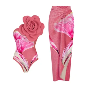 2024 New Flower One Piece Swimsuit Belt Beach Wear Summer Suits Luxury Women Swimwear Monokini Bodysuit Bathing Suit Swim Suits