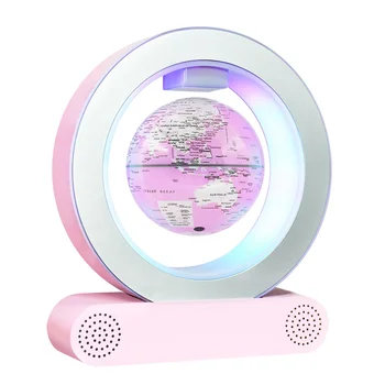2024 NEW pink world map rotating magnetic levitation floating globe for desktop decor education children with bluetooth speaker