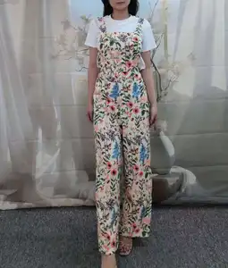 Women's Elegant Slim Floral Casual Jumpsuit Square Collar Adjustable Breathable Ankle-Length