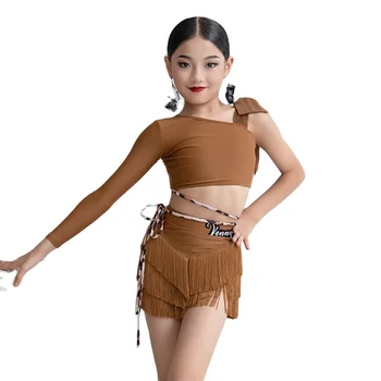 Vennystyle Professional Training Suit Latin Dance Outfit Two-Piece Split Body New Fashionable Tassel Skirt for Adults