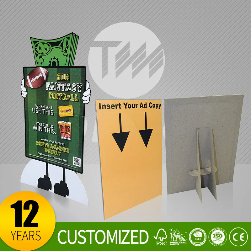 Topwon Custom Cardboard 3 Sides Triangle Floor Advertising Standee Display Pop up Display Stands Banner