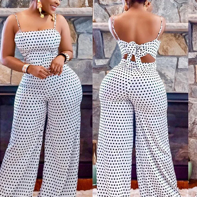 2025 Hot Sale Fashion Wholesale Women Off Shoulder Wide Leg Jumpsuit Ladies  Polka Dot Bodycon Rompers Jumpsuit