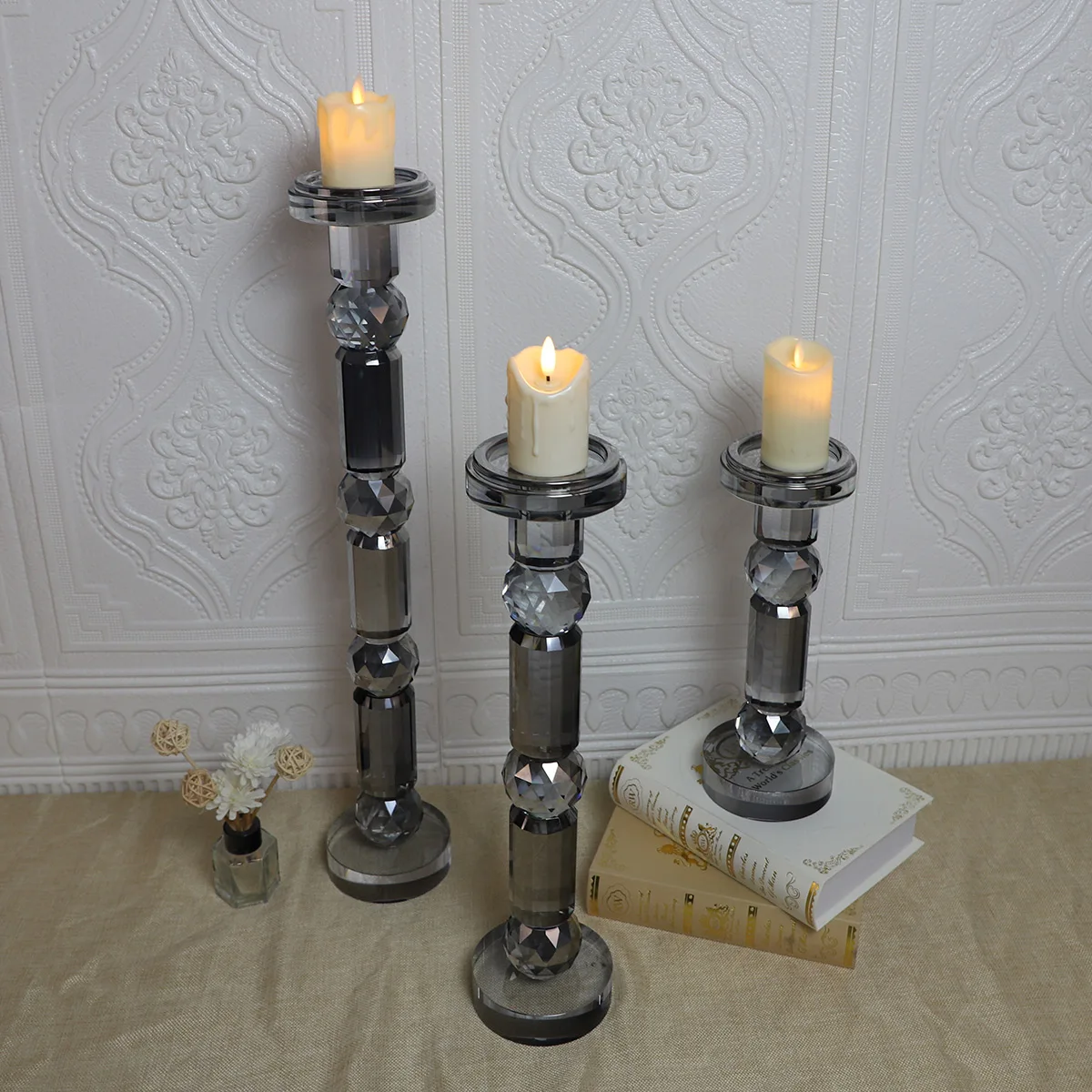 Wholesale decor glass candle home decoration suppliers crystal glass holders factory