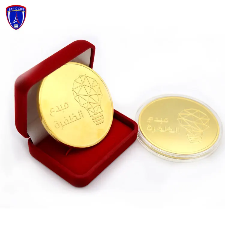 High Quality Dubai Coin Custom Gold Souvenir Metal Coin Making Coin Dies with Acrylic Box