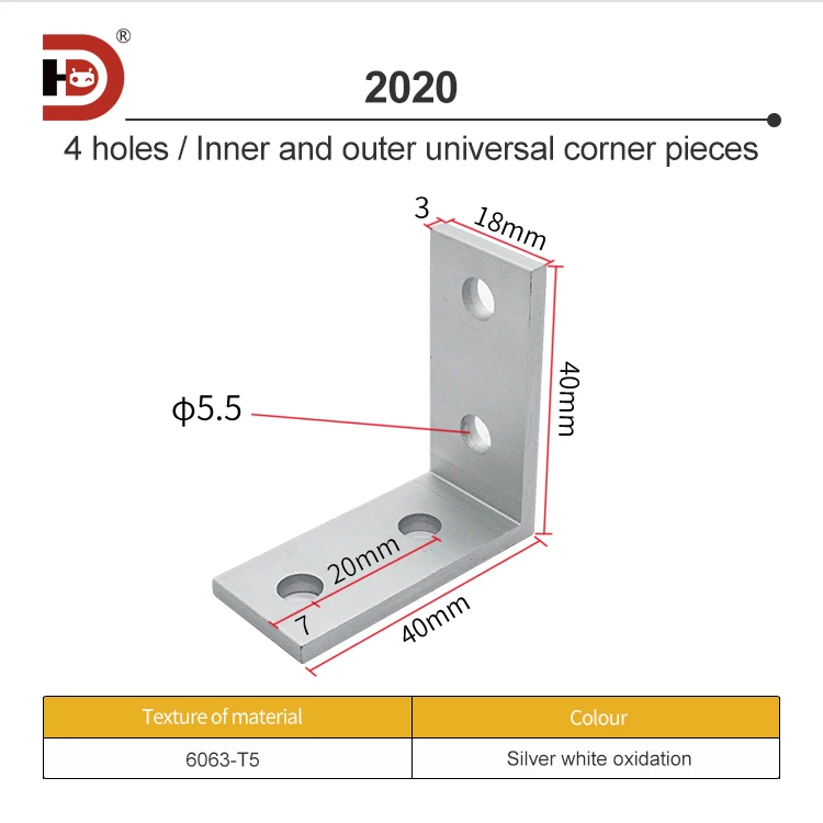 20/30/40/3060/4080 Aluminum Profiles, Universal Reinforced Corner Fittings for Inner and Outer Corners, 90 Degree Connectors factory