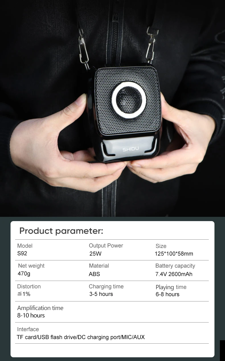 Shidu Portable Dual Wireless Audio Amplifier With Mini Handheld