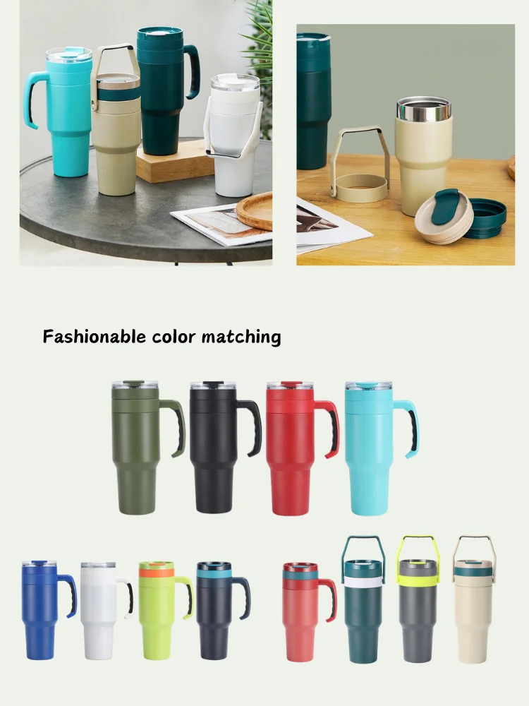 Wholesale custom 40 oz double wall insulated stainless steel coffee tumbler 30oz 40oz outdoor travel mugs with handle