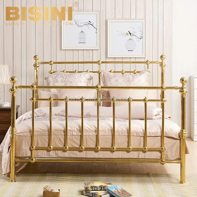 Simplicity Nordic Style Delicate Arrival Brass Double Bed Bright Gold Polishing Elegant Homestay Bedroom Furniture