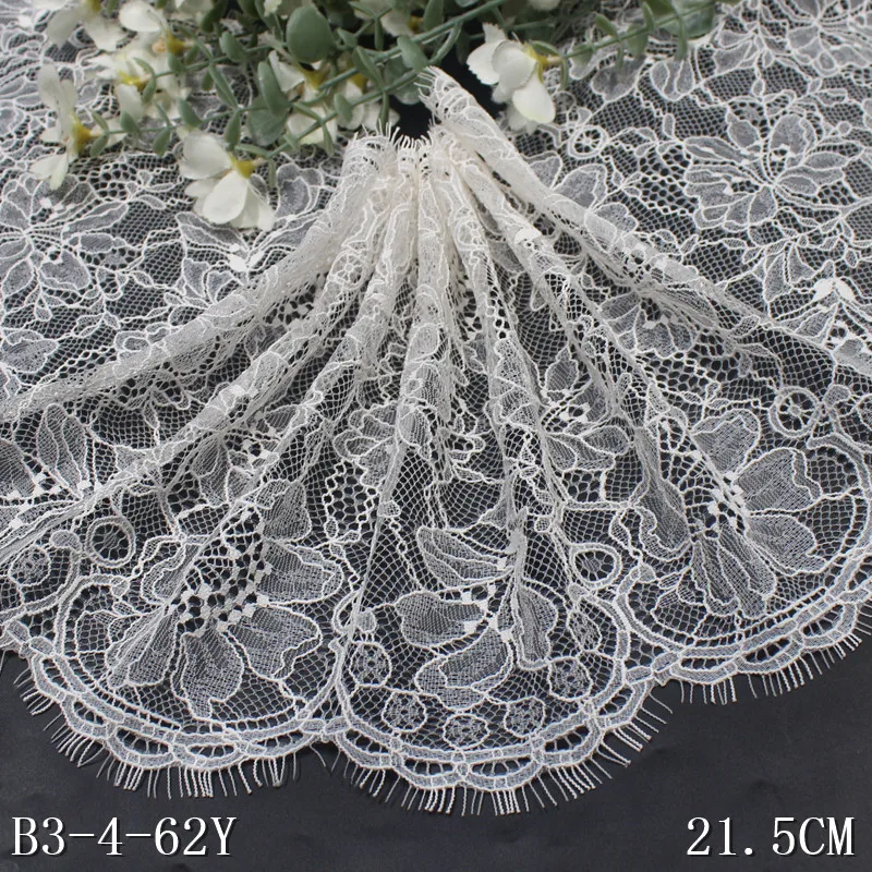 Factory Price 21cm Black French Floral Lace Trim Chantilly Eyelash Nylon Lingerie Lace Fabric for Abaya Sheila Evening Dress