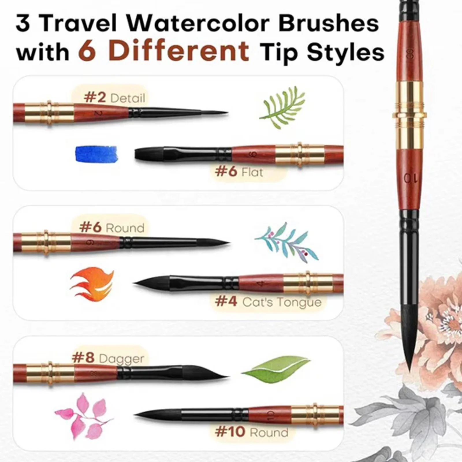 3PCS Double End-ed Custom Logo Upgraded Wholesale Premium Synthetic Squirrel Hair Watercolor Art Paint Brush Pen Set