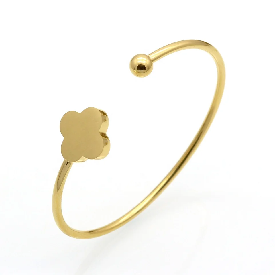 Four Leaf Clover gold plated bracelet with white inlaid