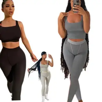 2022 Custom Logo Two Piece Skims Clothing Tank Top And Legging Lounge ...