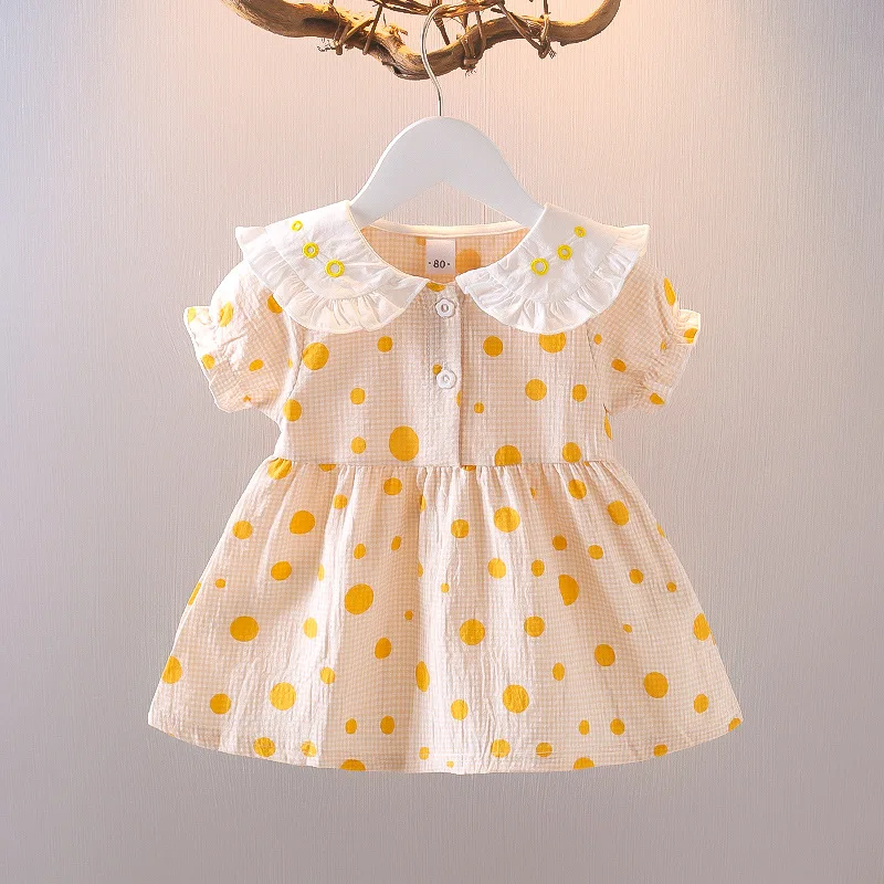 Wholesale Summer Children Doll Collar Polka Dot Dress Cotton