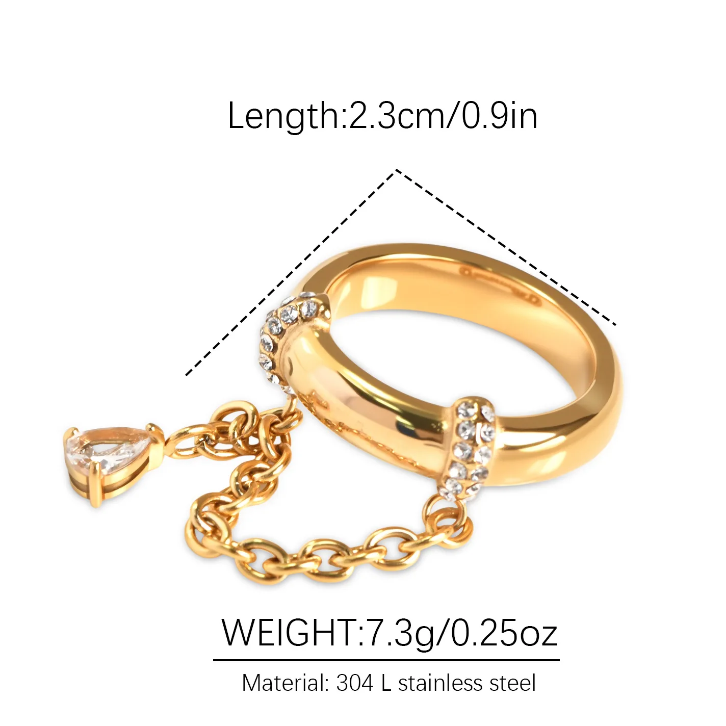 YF8086 Premium Feeling Zircon Chain Ring Water Drop Pendant Design 18K Gold Plated Water aperçu 8