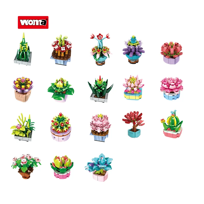 WOMA TOYS C8844 - 18 Small Succulent Plants Building Block Set