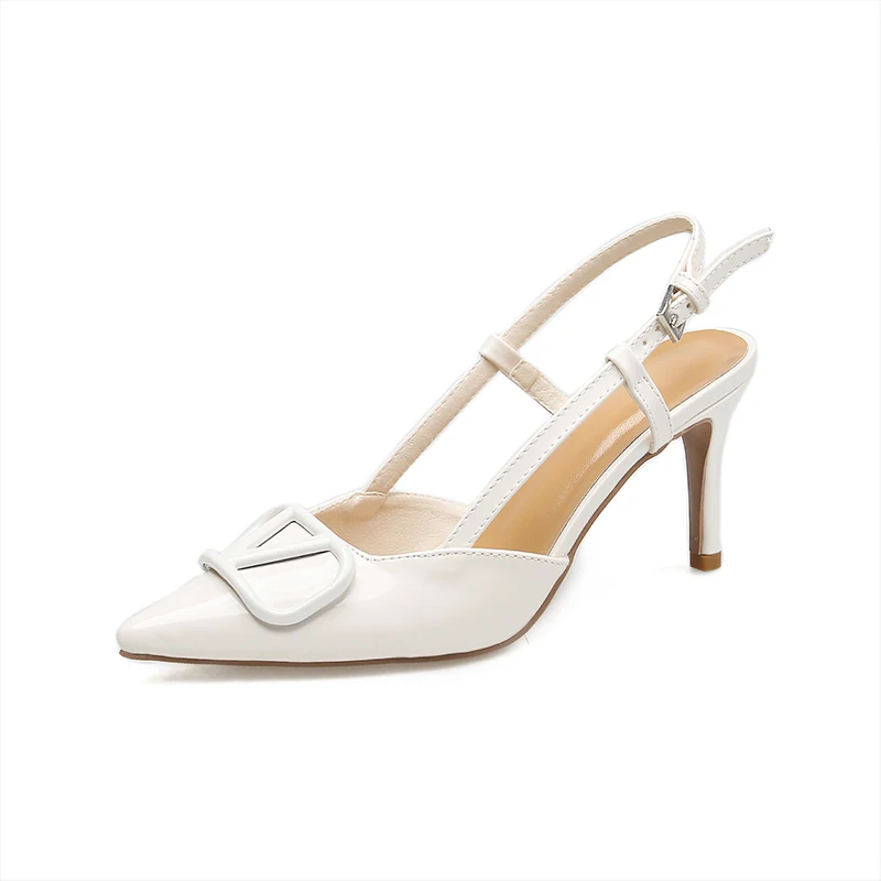 2025 New French Spring Pointed V-Buckle Flattie Back Empty Baotou Shoes Naked Fine Heels High Heels