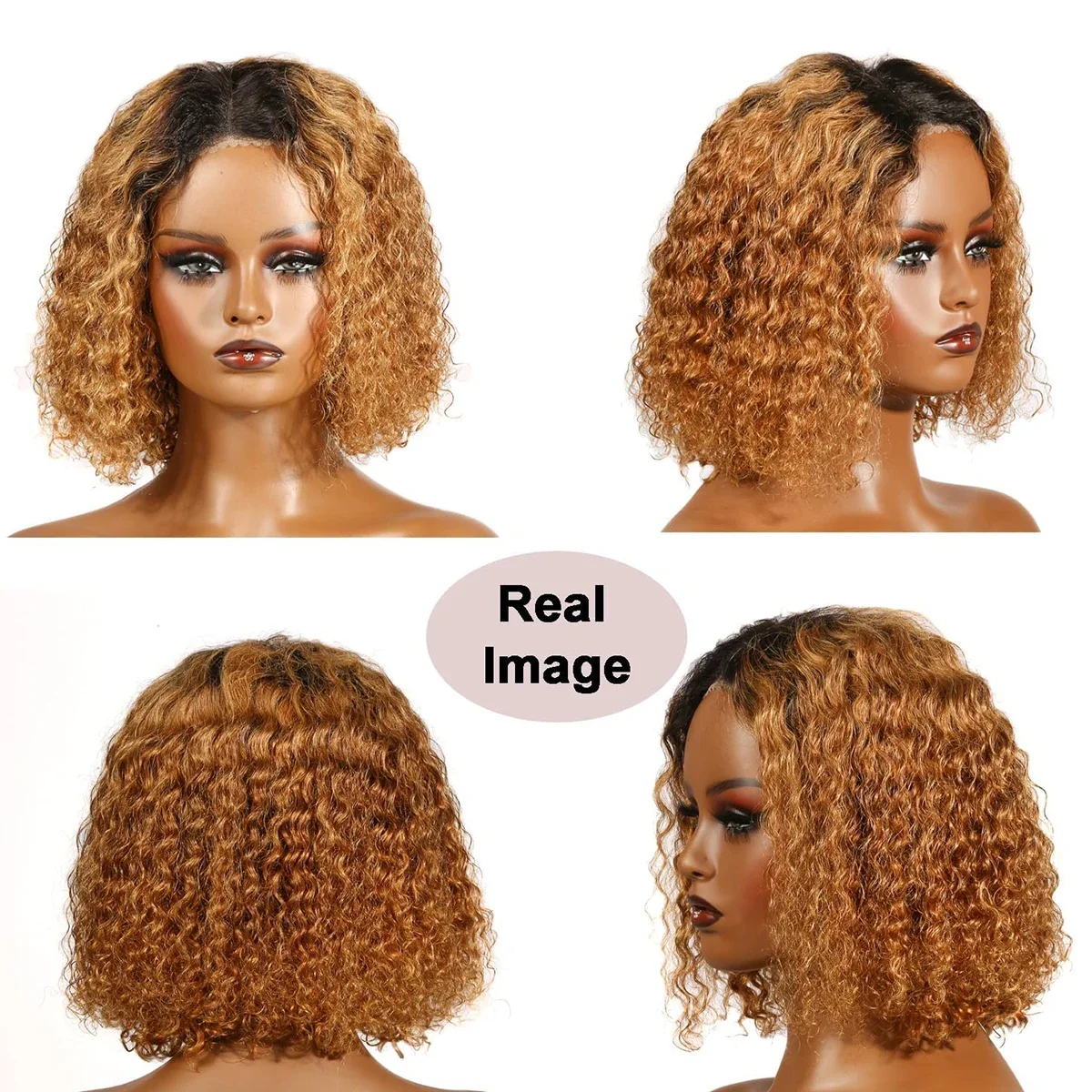 Echthaar Bob Perücke Ombré Deep Wave Mit Lace Front 180 Dichte_voghion.com