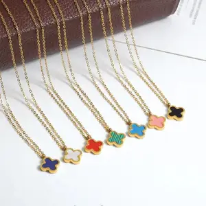 High Quality Trendy Shell Four Leaf Clover Necklace 18K Gold Plated Stainless Steel Unisex Factory Wholesale