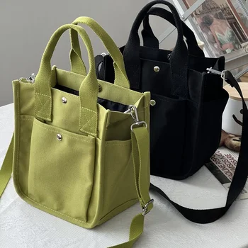 Canvas Tote Bag with Zipper: Multifunctional Crossbody Shoulder Bag with Compartments for Women