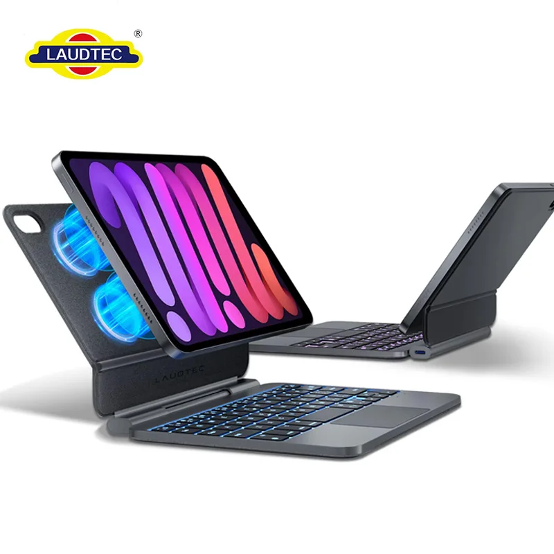 Laudtec Magic Floating Keyboard Case for iPad Mini 7 2024 / Mini 6 8.3 Inch 7 Color RGB Backlit Trackpad Keyboard Cover ODM/OEM