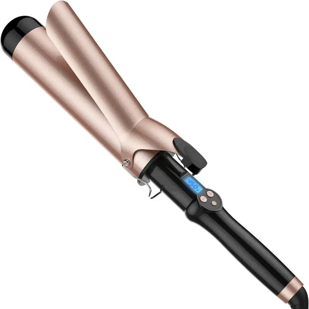Customized 450F Fast Heat Large Barrel Ceramic LCD Hair Curler Negative Ion Rotating Waver Curling Iron Wand