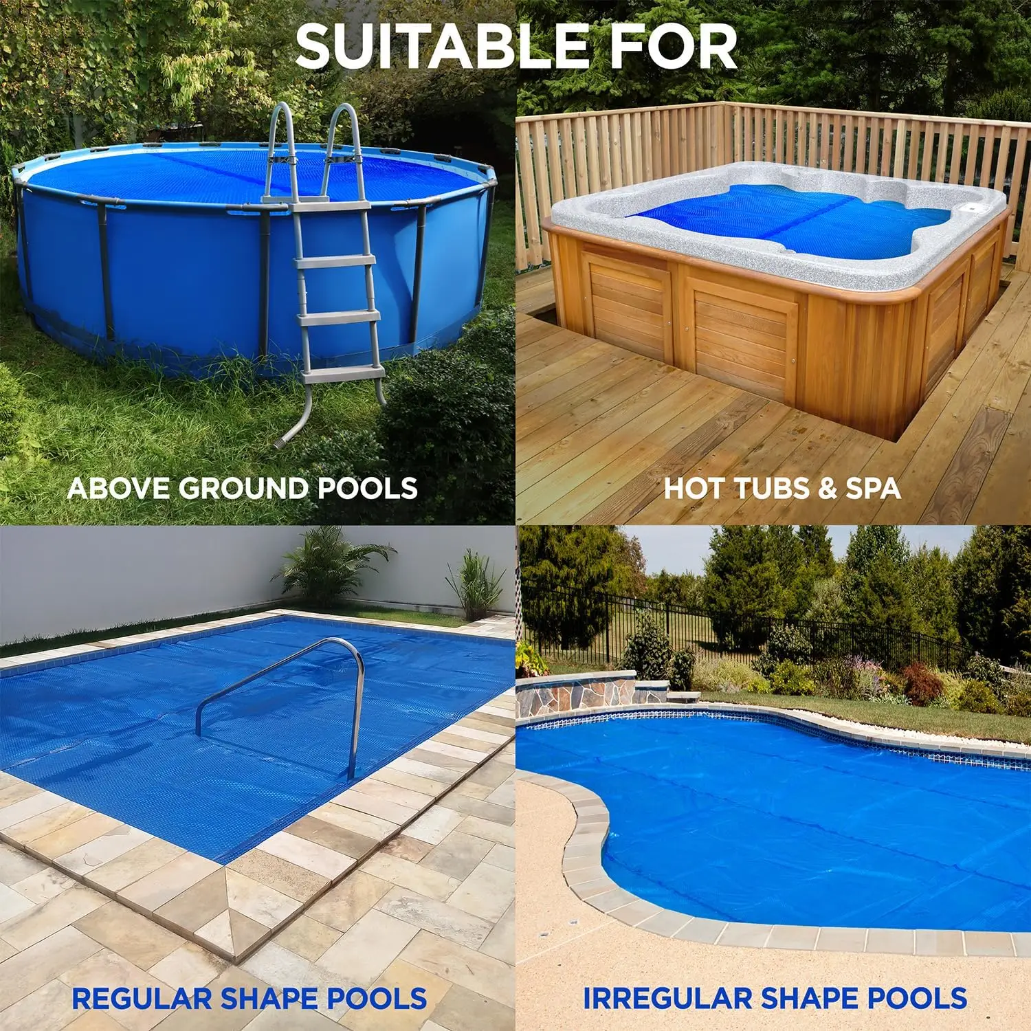 Blue 12/16 Mil Solar Pool Cover UV Resistant Bubble Insulation Retains Heat Reduces Evaporation Cuts Heating Swimming Pools details