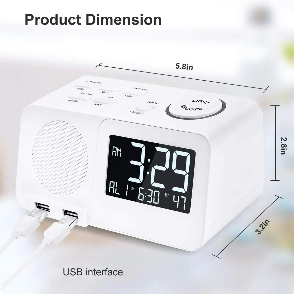 
 Новый дизайн настольного FM радио-будильник с двойным usb-портом радиоуправляемые часы  