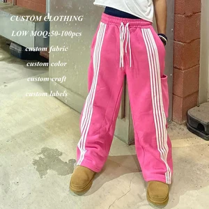 factory one stop custom heavy weight sweatpants drawstring waist men side striped oversized wide leg thico cotton sweatpants