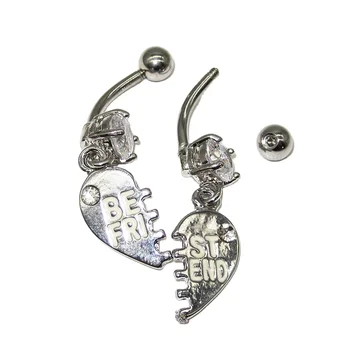 Stainless Steel Jewelry "Best Friend" Charm Pendent Clear CZ Navel Earrings Ring Body Jewelry