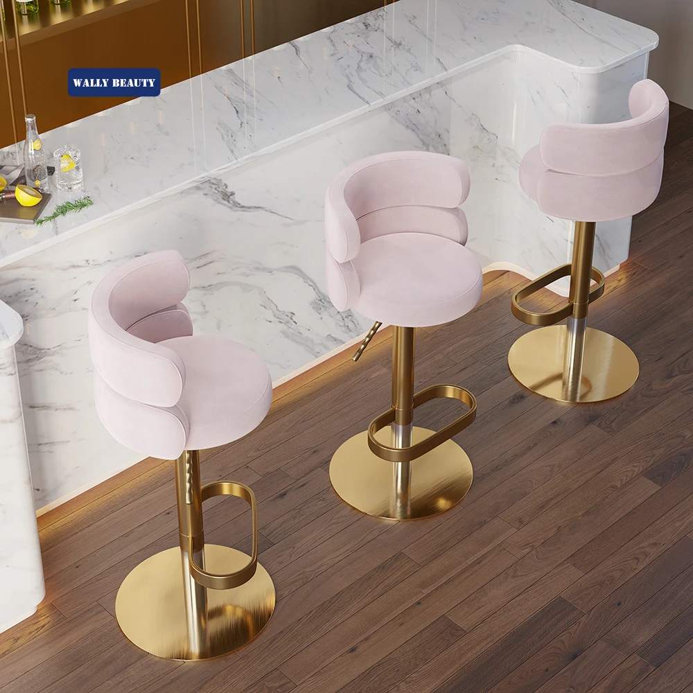 Wallybeauty Luxury Salon Counter High Chairs Bar Stool Rotatable Lift Bar Chair With Backrest