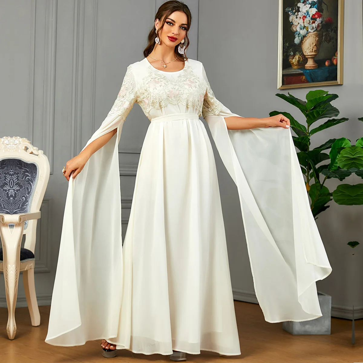 open lace back dress Layla Black Abaya Dress main image 1