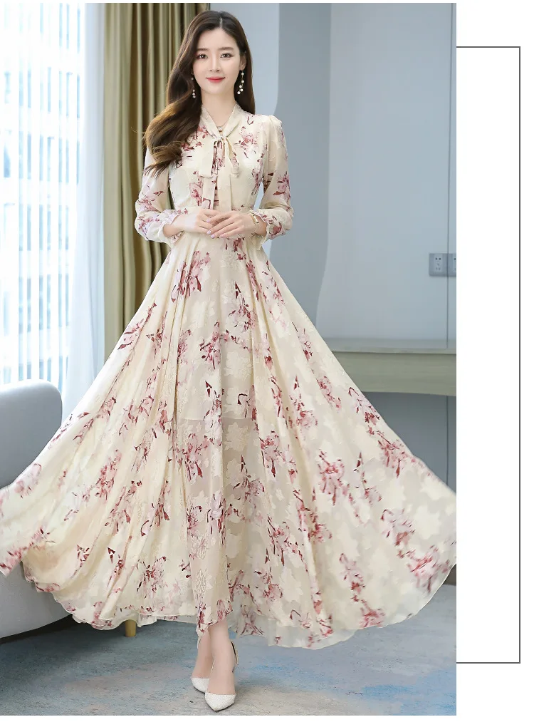 Women Spring Elegant Boho Beach Floral Long Women Dress Plus Size Slim  Waist Chic Big Swing Maxi Korean Dress| Alibaba.com