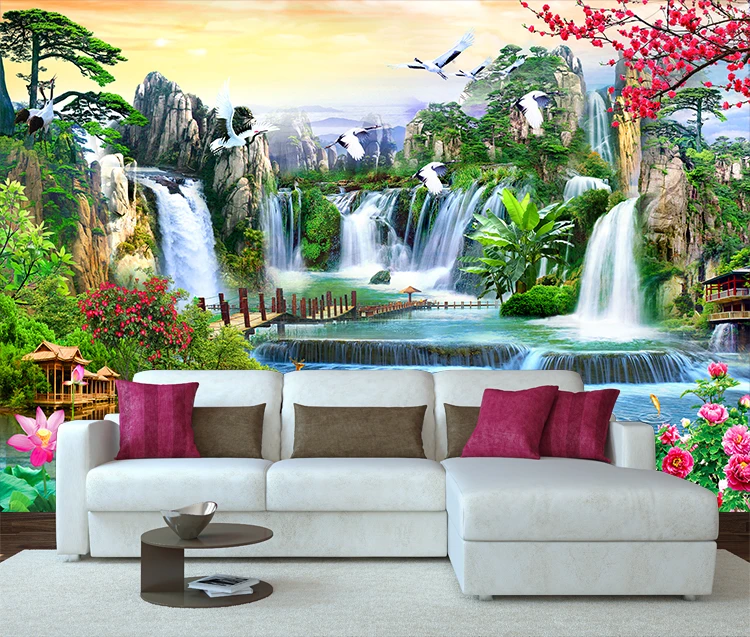 Chinese Style Nature Scenery Lake Landscape Photo 3d Wallpapers Wall Mural  Living Room Study Self-adhesive Waterproof 3d Sticker - Buy 3d Wallpapers  Home Decoration,3d Design Wallpaper,Custom Wall Mural Product on 